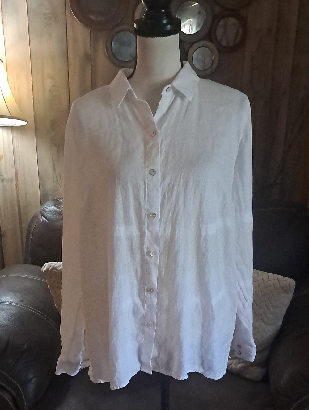 J Jill Love Linen Classic White Linen Button Front Shirt Preppy Resortwear Vacay - Picture 2 of 10